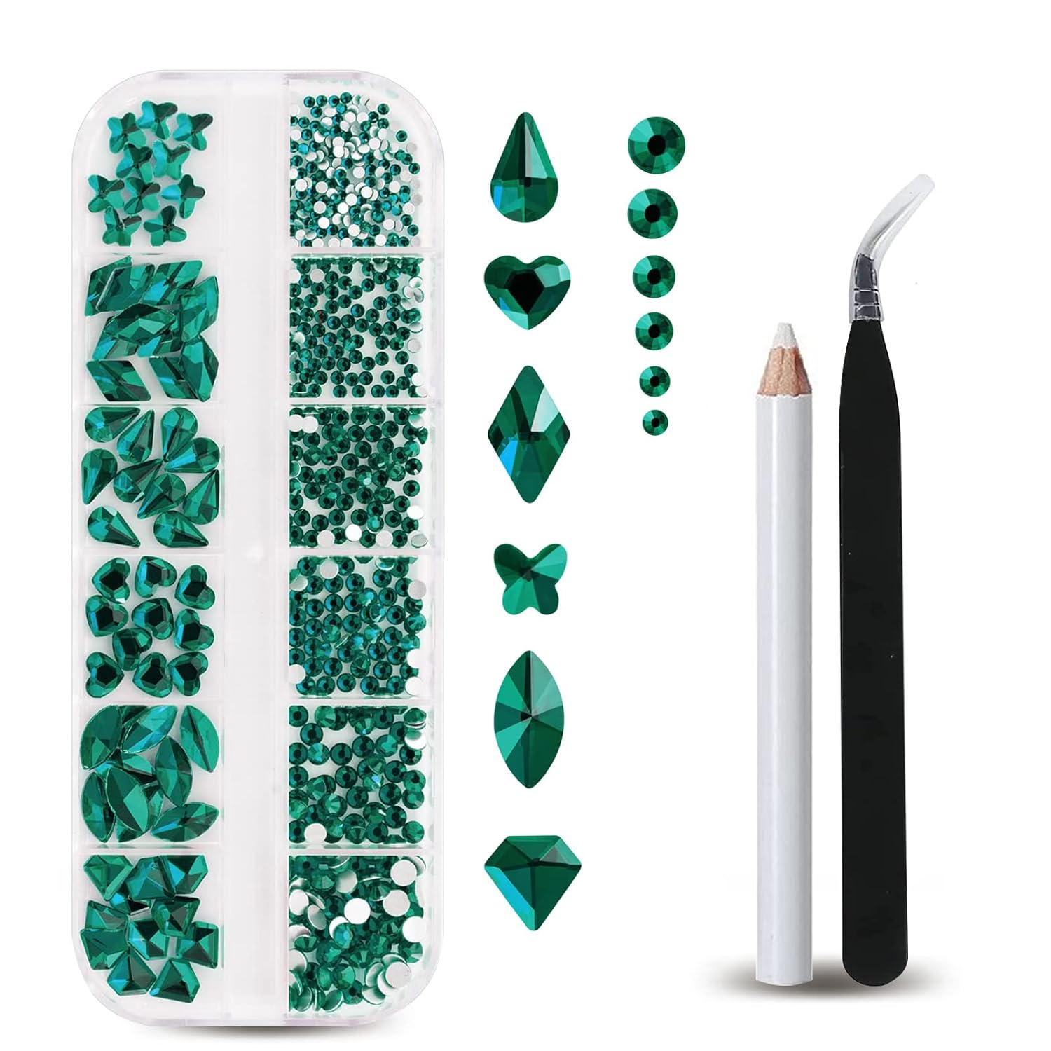 Nail Art Emerald Green - 12 Grids Emerald Flatback Nail Rhinestones,