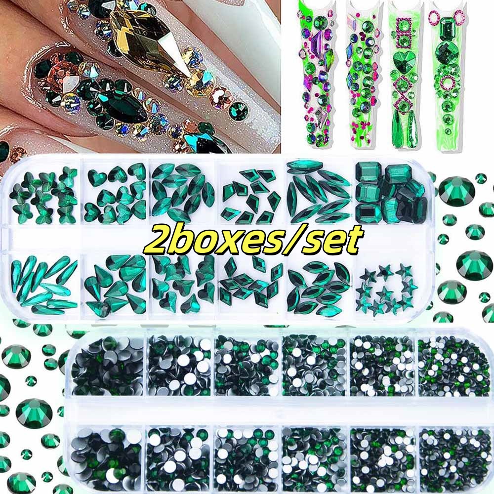 2Boxes Emerald Green Nail Rhin - Nail Art Emerald Green ulasan dan harga