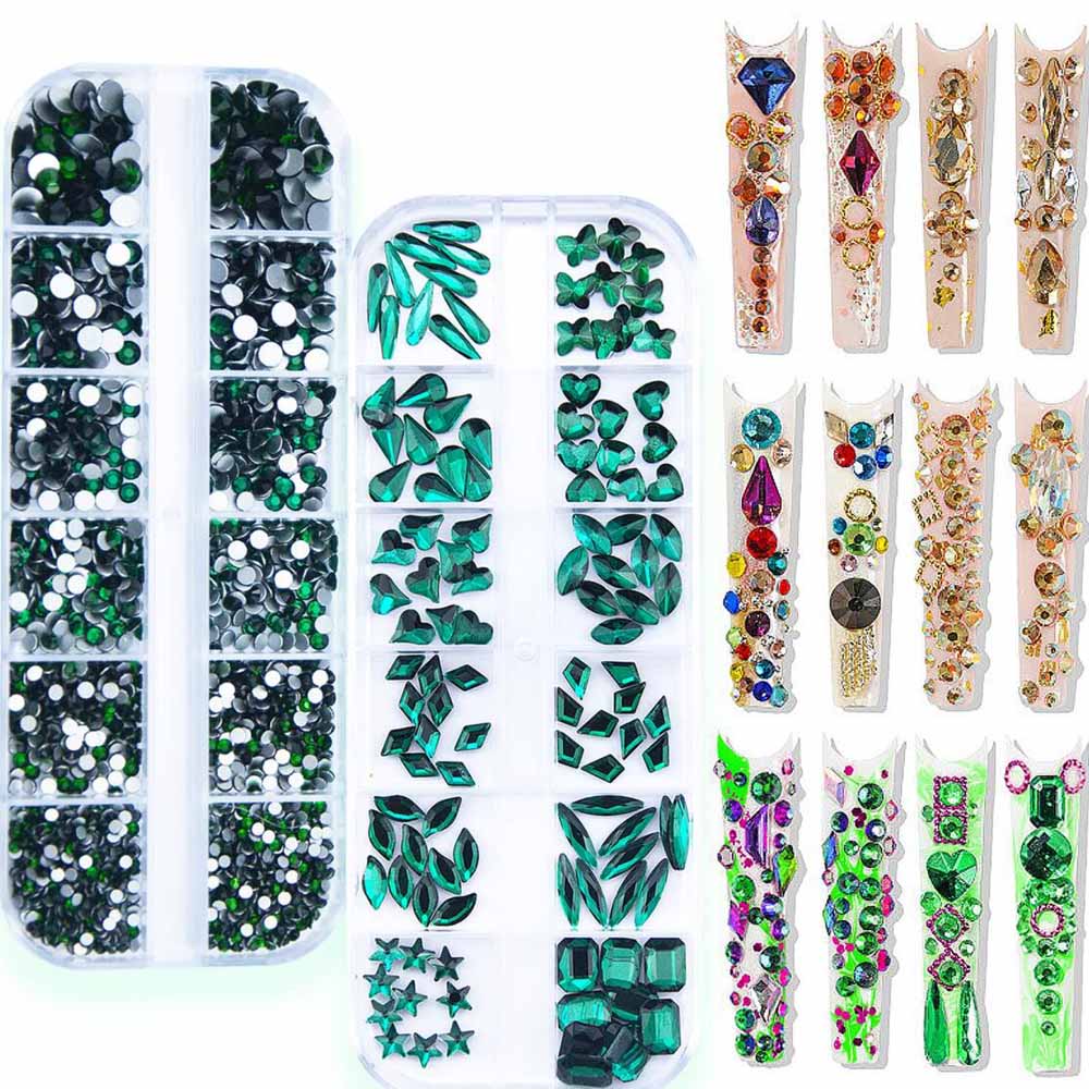 2Boxes Emerald Green Nail Rhin - Nail Art Emerald Green ulasan dan harga