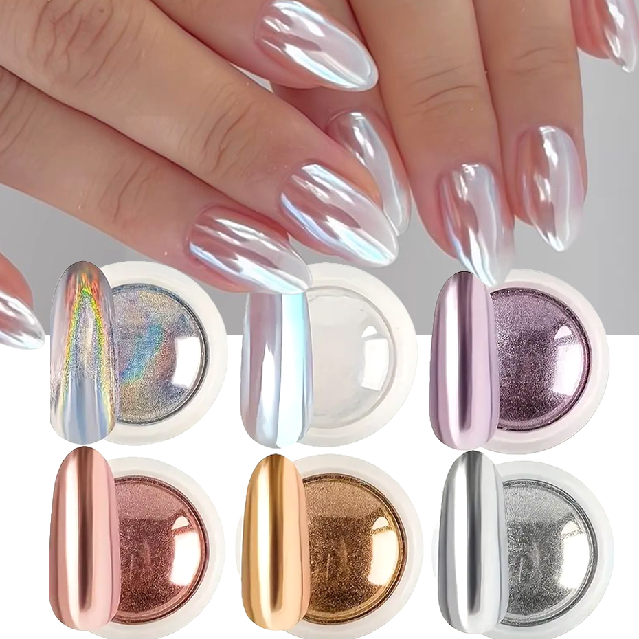 6pcs Chrome Mirror White Nail  - Nail Glitter Chrome ulasan dan harga