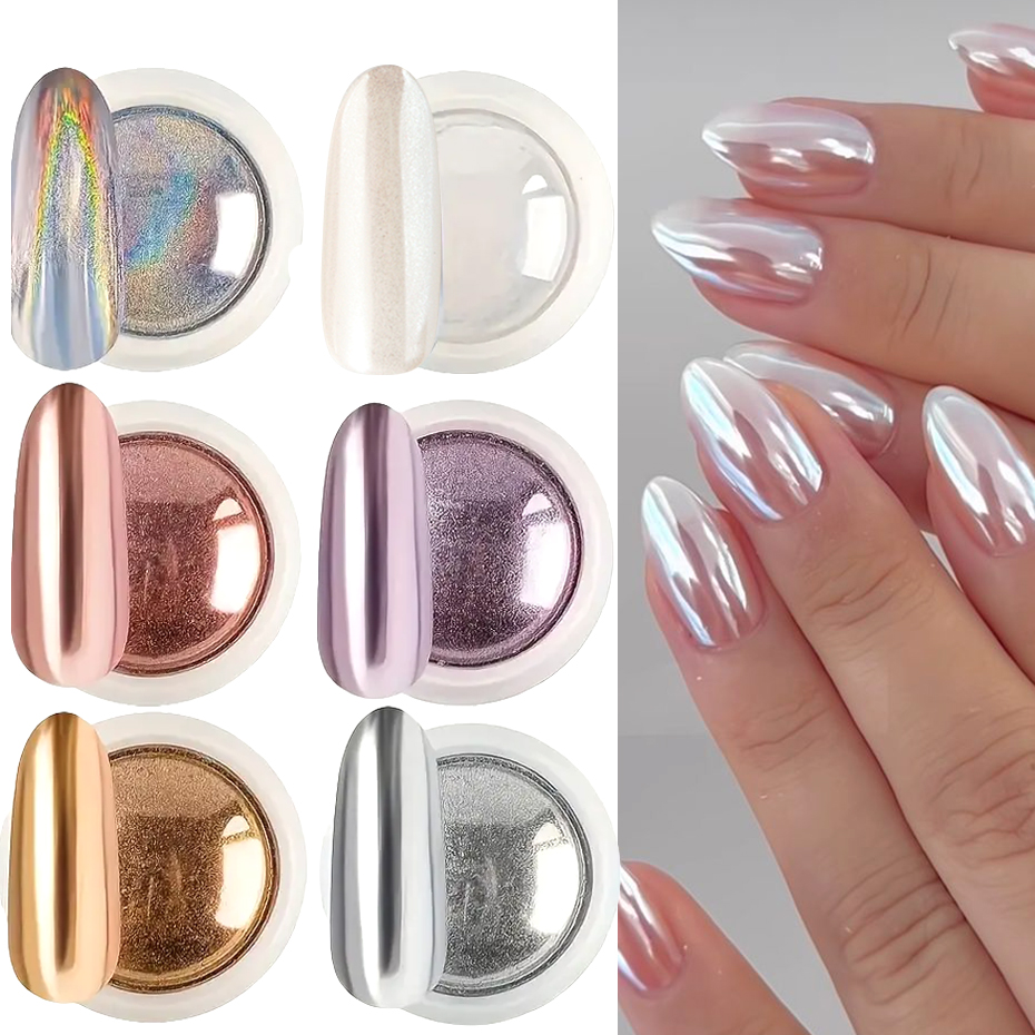 6pcs Chrome Mirror White Nail  - Nail Glitter Chrome ulasan dan harga