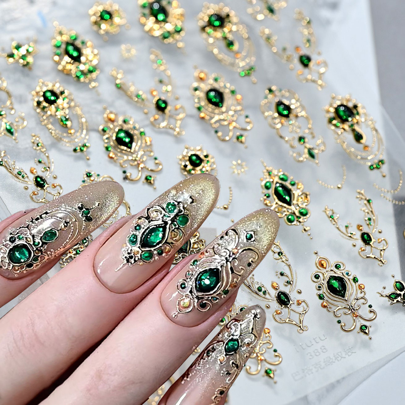 5D Embossed Emerald Gemstones  - Nail Art Emerald Green ulasan dan harga