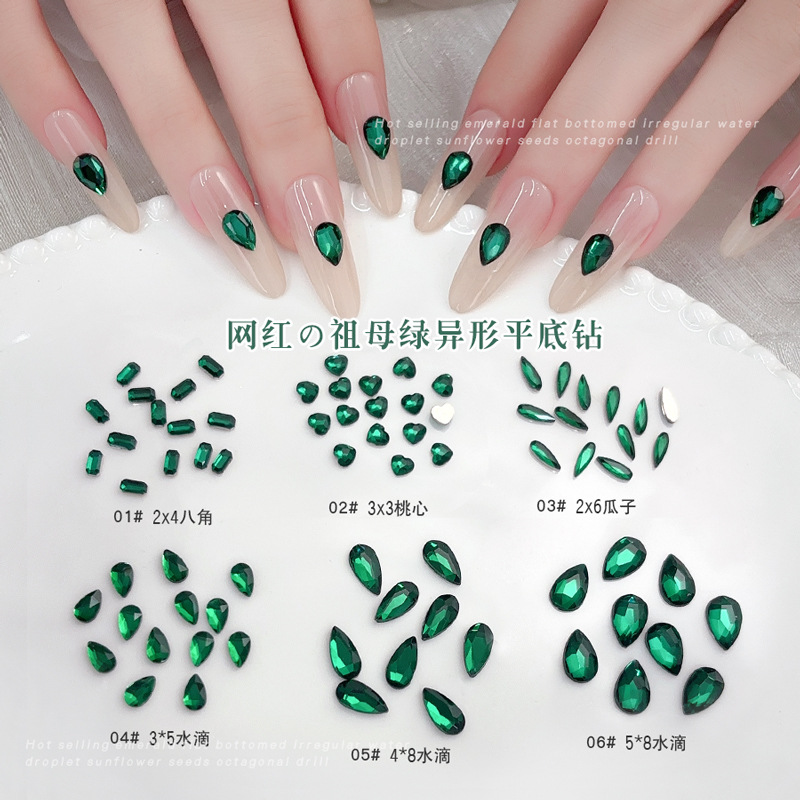 50PCS Dark Green Flat Back 3D  - Nail Art Emerald Green ulasan dan harga