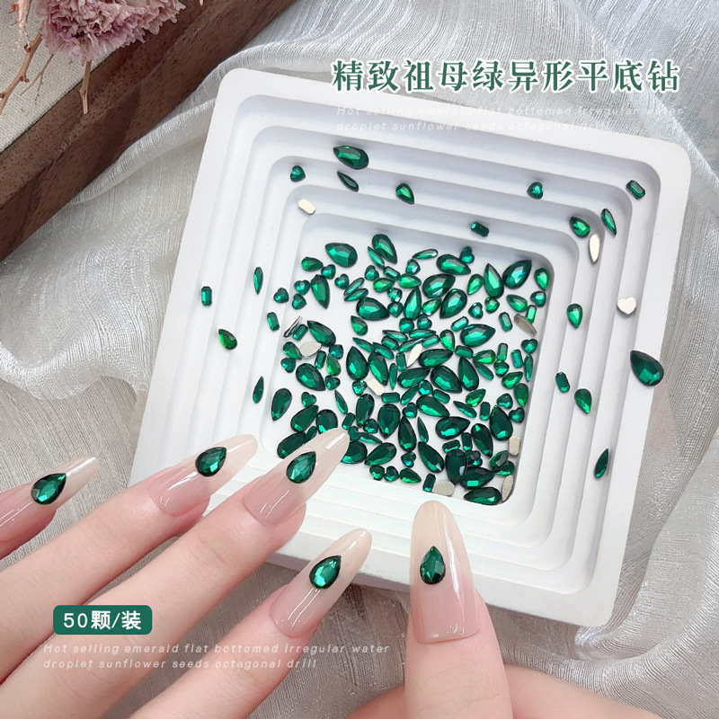 50PCS Dark Green Flat Back 3D  - Nail Art Emerald Green ulasan dan harga