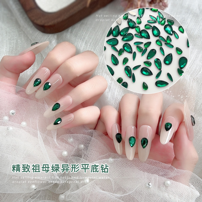 50PCS Dark Green Flat Back 3D  - Nail Art Emerald Green ulasan dan harga