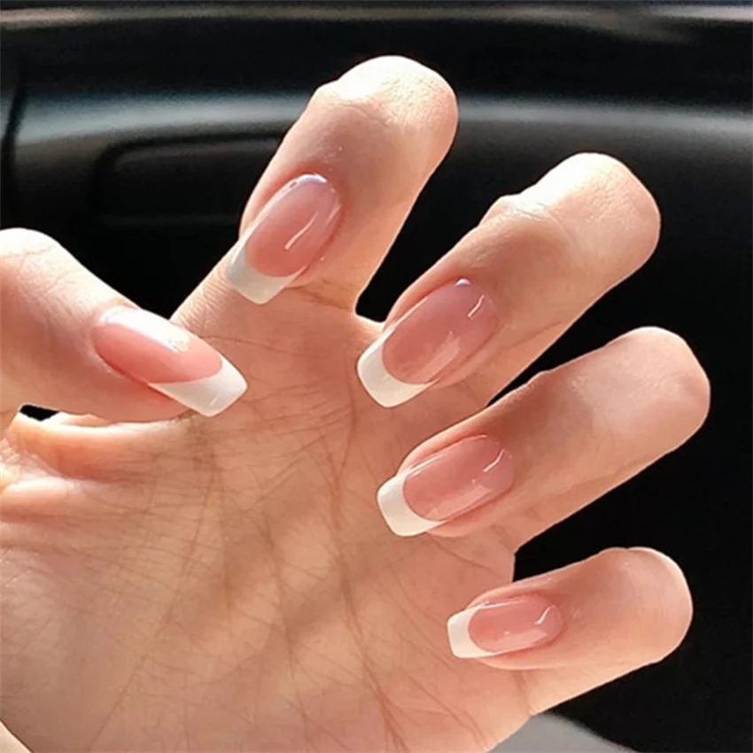 24Pcs/Set Short French Minimal - Nail Art French Nails ulasan dan harga