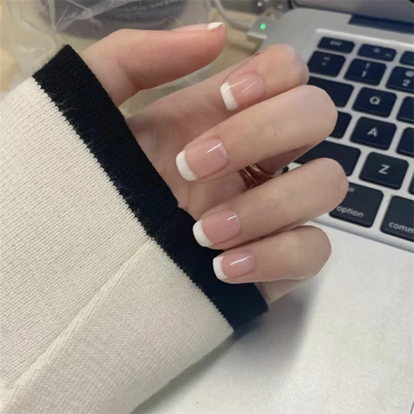 24Pcs/Set Short French Minimal - Nail Art French Nails ulasan dan harga