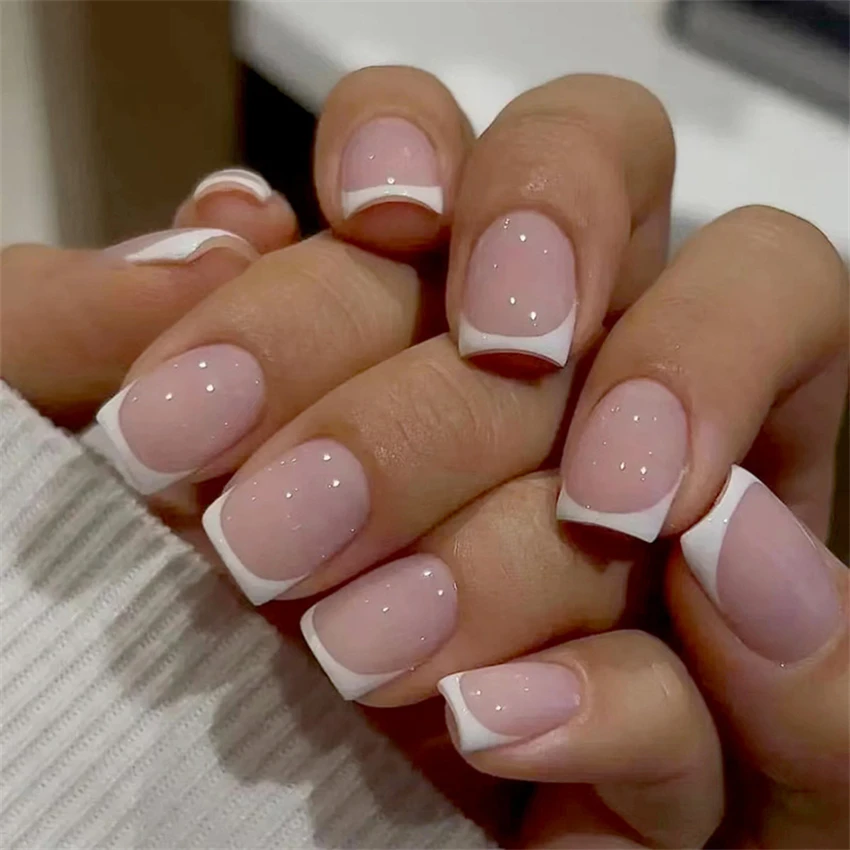 24Pcs/Set Short French Minimal - Nail Art French Nails ulasan dan harga