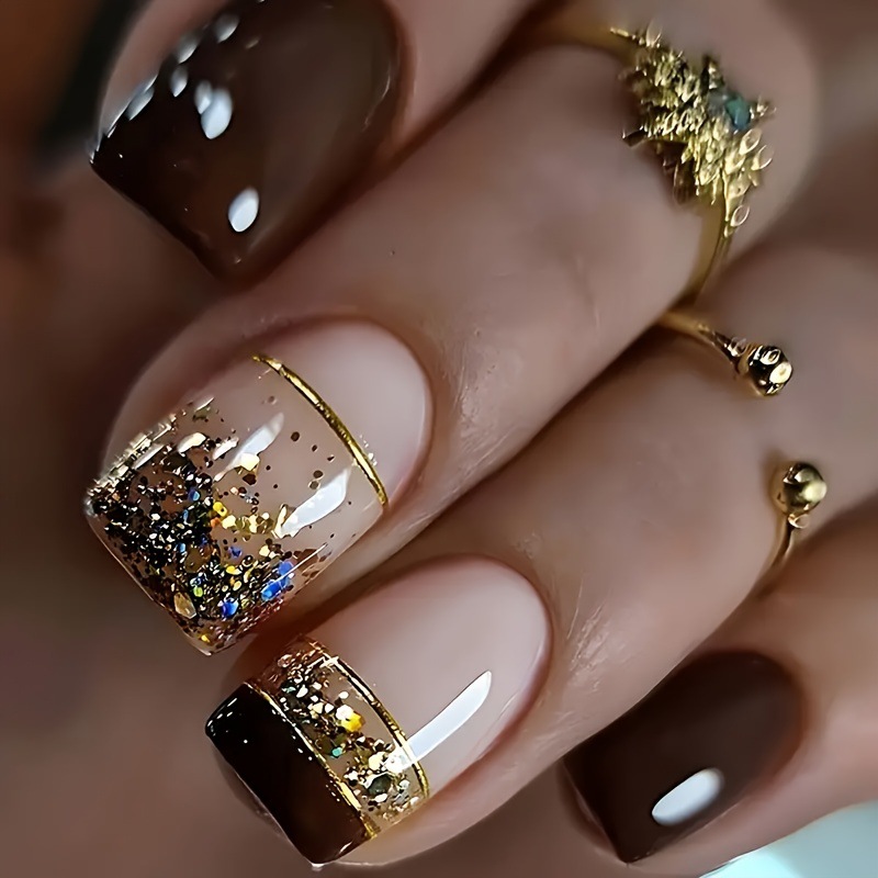 Short Square fake nails for wo - Nail Art Glitter ulasan dan harga