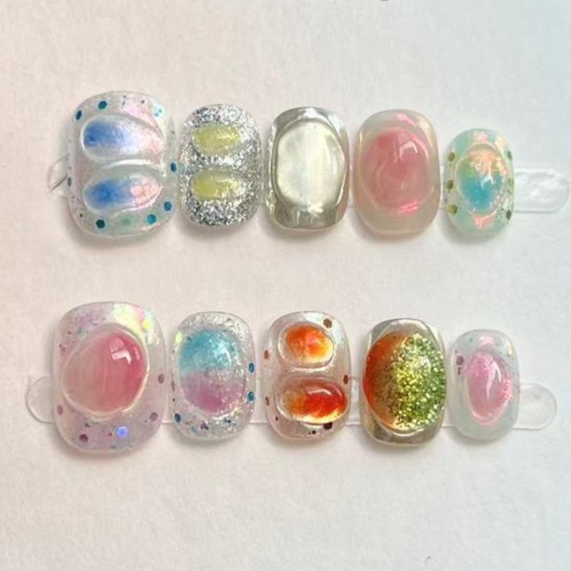 10Pcs Cute Short Round Handmad - Nail Art Glitter ulasan dan harga