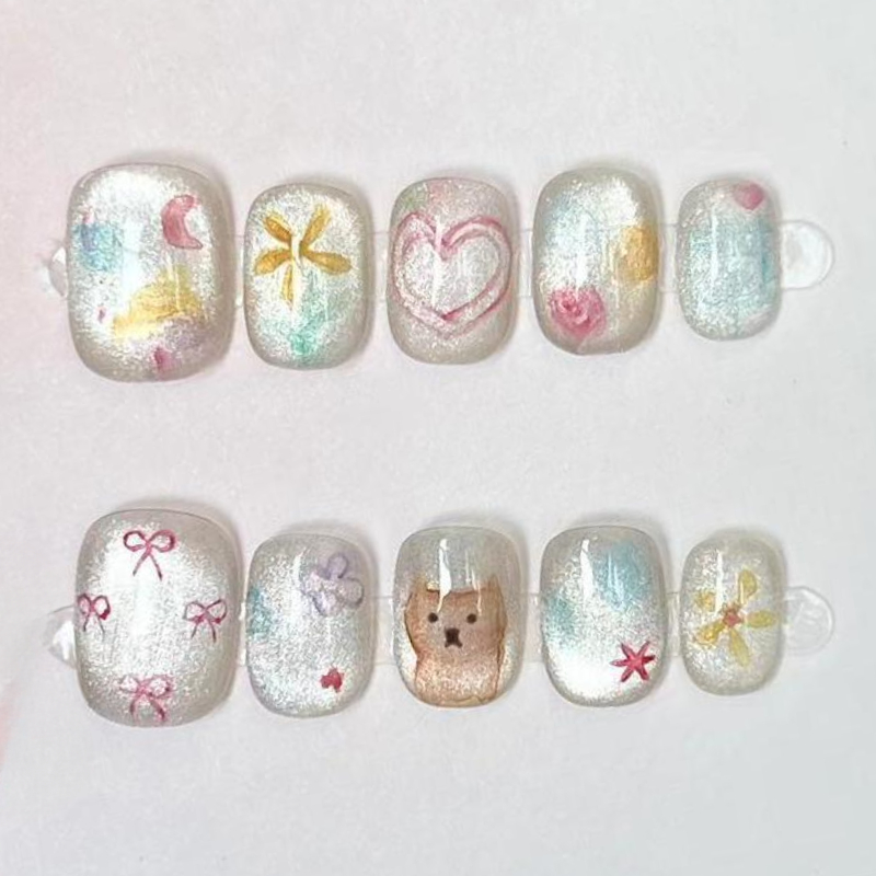10Pcs Cute Short Round Handmad - Nail Art Glitter ulasan dan harga