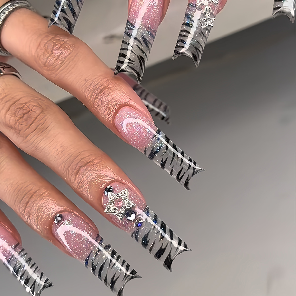 24Pcs Long Coffin Pentagram Rh - Nail Art Glitter ulasan dan harga