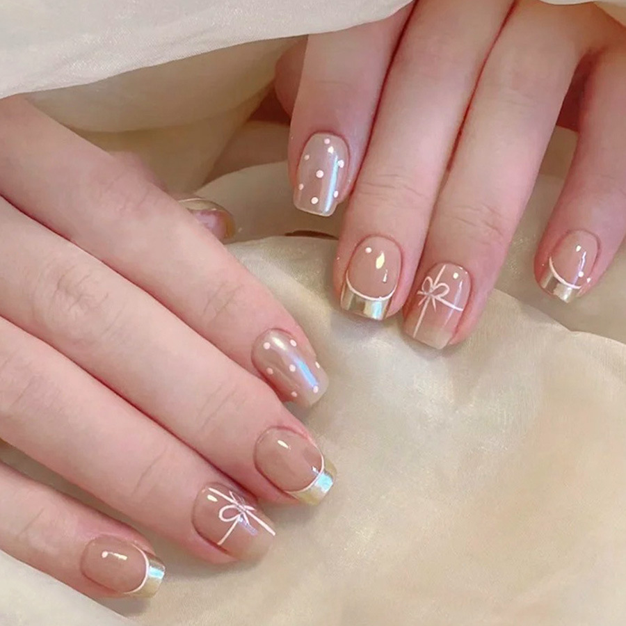 Short Square fake nails for wo - Nail Art French Nails ulasan dan harga
