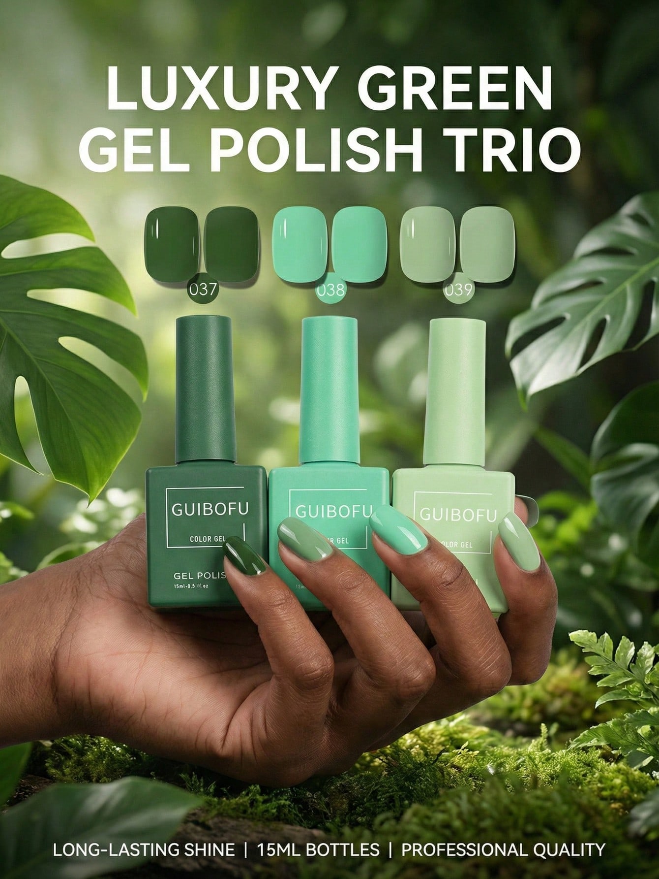 3Pcs/Set 15ml Forest Green Gel - Nail Art Emerald Green ulasan dan harga