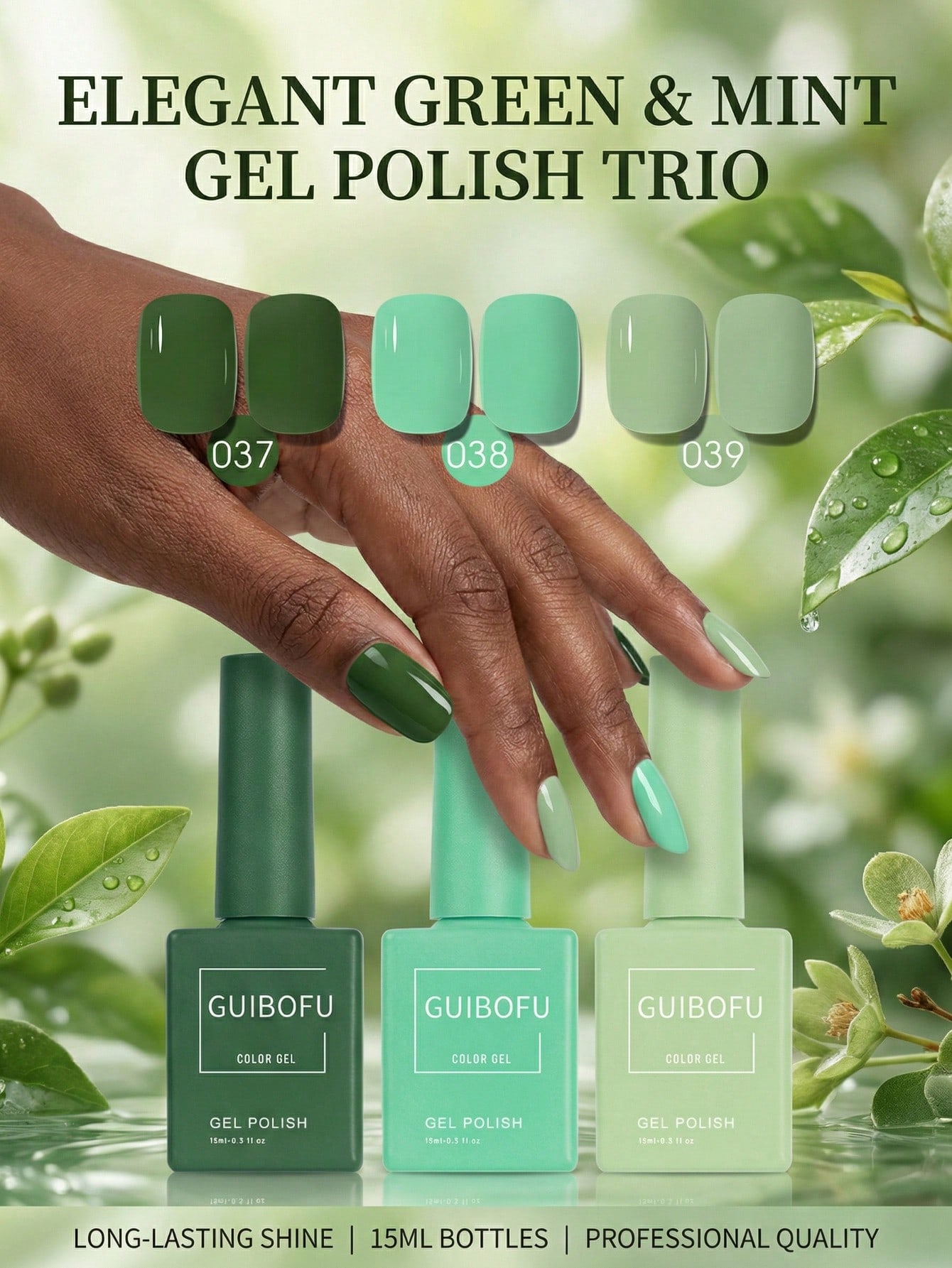 3Pcs/Set 15ml Forest Green Gel - Nail Art Emerald Green ulasan dan harga