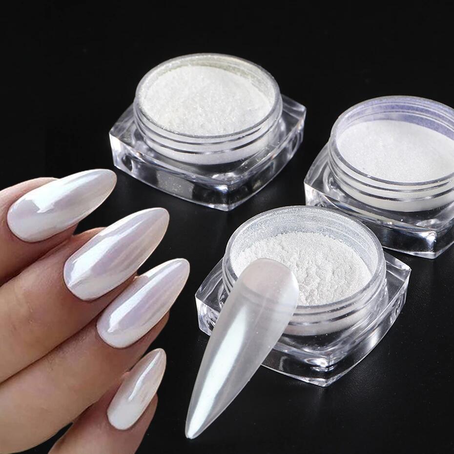 Moonlight Pearl White Nails Gl - Nail Glitter Chrome ulasan dan harga